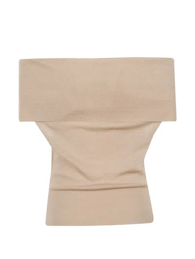 Almada Label Ribbed Knit Strapless Top In Brown