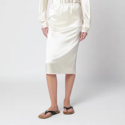 Almada Label Vanilla Satin Pencil Midi Skirt With Back Slit In White