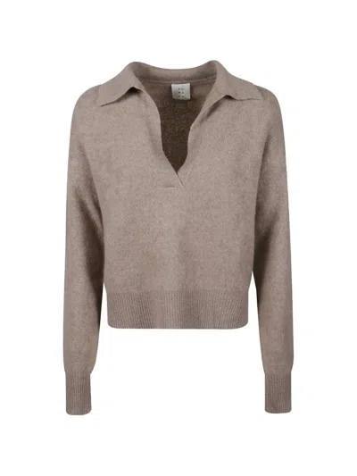 Almada Label V-neck Collared Sweater In Brown