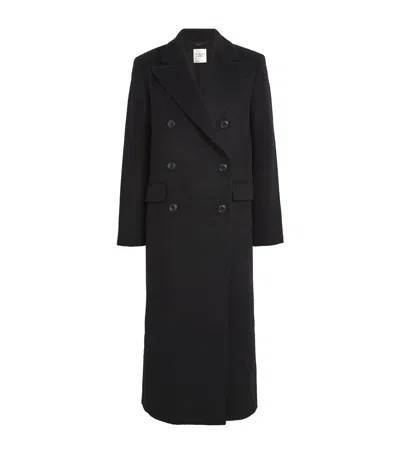 Almada Label Wool-blend Double-breasted Coat In Black