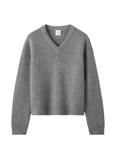 Almada Label Yara V-neck Knitted Sweater In Gray