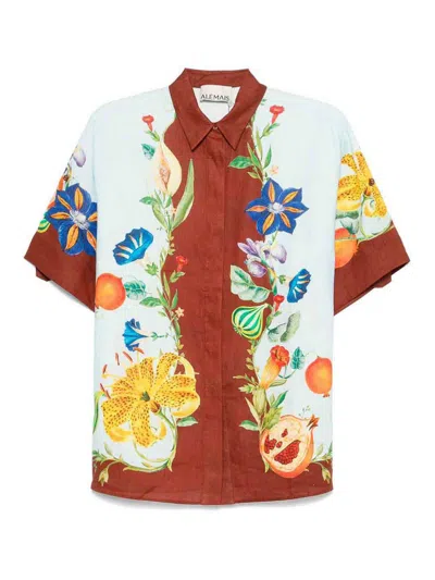 Almais Dahlia Floral Linen Shirt In Light Blue
