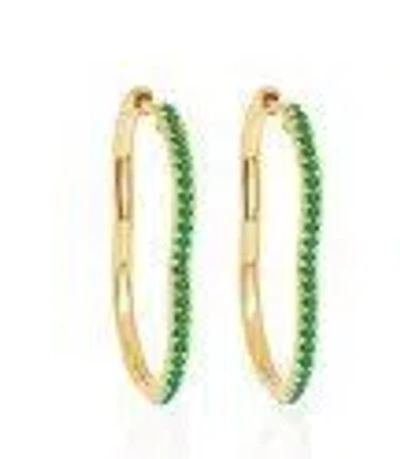 Almasika 18k Yellow Gold Berceau Emerald Pave Hoop Earrings