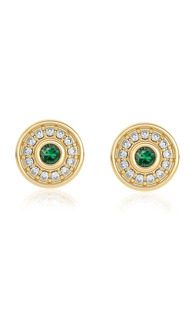 Almasika 18k Yellow Gold Universum Petite Pave Stud Earrings In Green