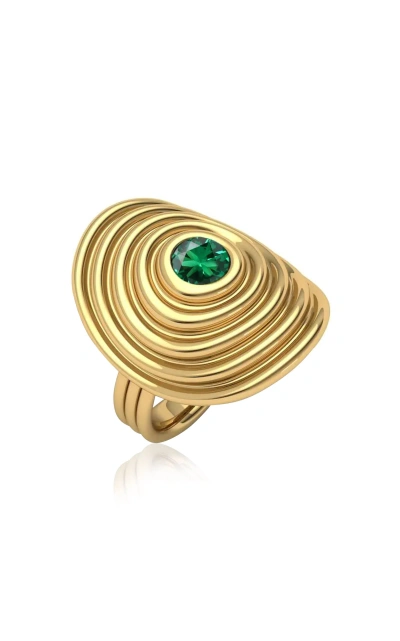 Almasika 18k Yellow Gold Universum Ring With Coloured Center Stone In Green