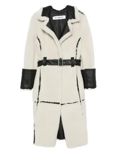 Almaz Belted Shearling Coat In Neutral