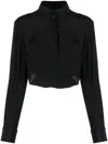 Almaz Black Split Silk Cropped Shirt In Black