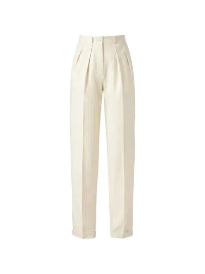 Almaz Classic  Pleated Turn-up Trousers In White