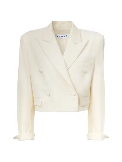 Almaz Double-breasted Cropped Blazer In Neutral