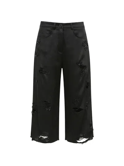 Almaz Embroidered Distressed Knee-length Shorts In Black
