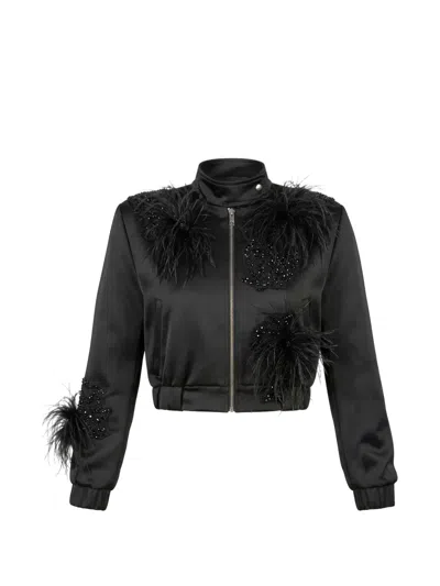 Almaz Highway Feather-embellished Bomber Jacket In Black