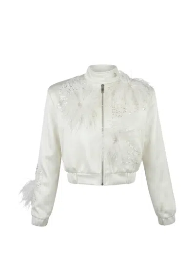 Almaz Highway Feather-embellished Sequined Bomber Jacket In White