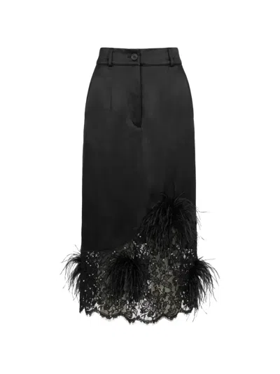 Almaz Highway Feather-trim Lace-hem Skirt In Black