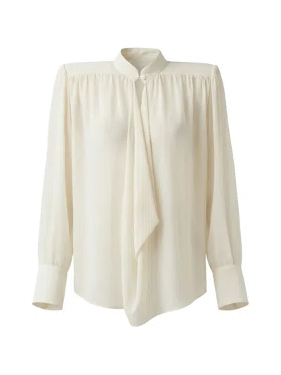 Almaz Hit The Trail Draped Padded-shoulder Blouse In White