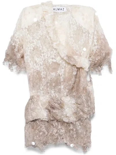Almaz Lace Belt Mini Dress In Neutrals