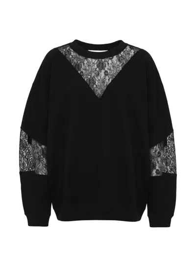 Almaz Lace-panelled Hook-fastening Sweatshirt In Black