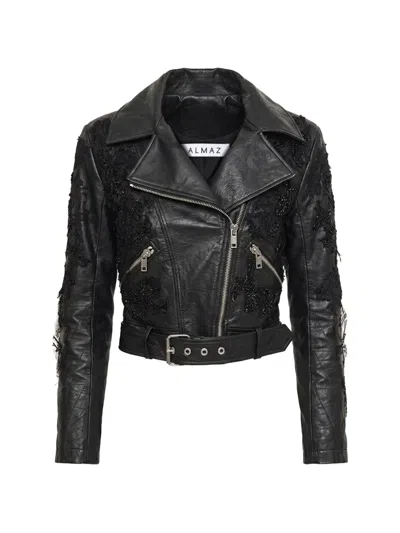 Almaz Mix Embroided Lace-panel Jacket In Black