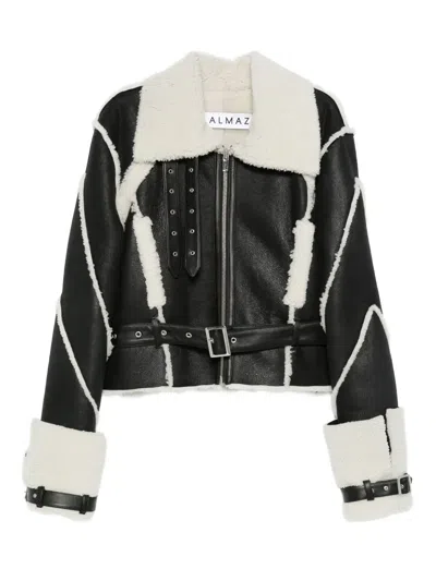 Almaz Panelled Sheepskin Belted Jacket In Black