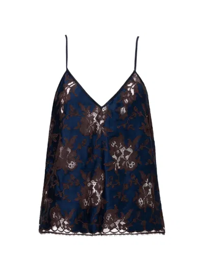 Almaz Pillowtalk V-neck Lace-overlay Top In Blue