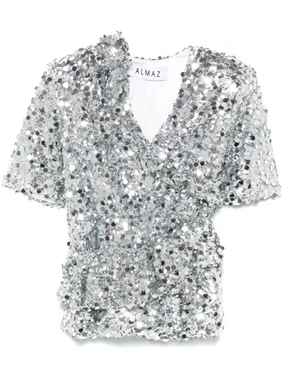 Almaz Sequinned Belt Mini Dress In Silver
