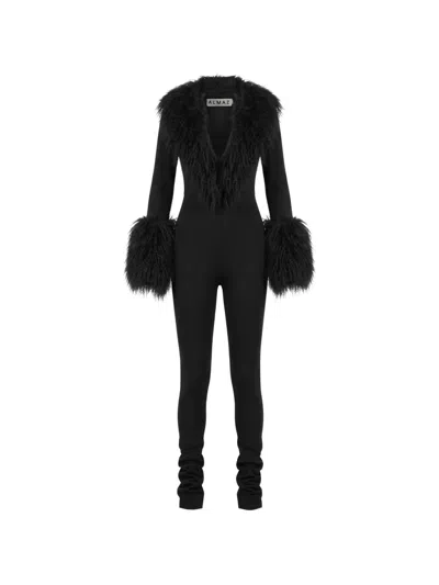 Almaz Texas Hold 'em Fur-trim Jumpsuit In Black