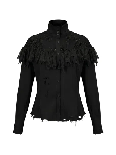 Almaz Western Ruffled Distressed-effect Shirt In Black