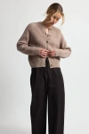 Almina Concept Button Up Wool Cropped Cardigan In Oatmeal