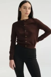 Almina Concept Classic Crew Wool Cardigan In Dark Espresso