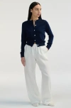 Almina Concept Classic Crew Wool Cardigan In Navy