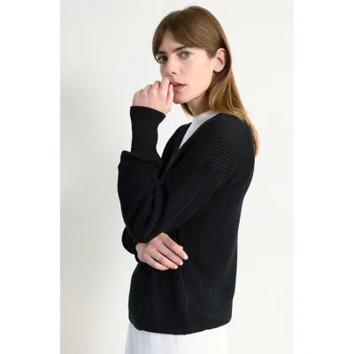 Almina Concept Cotton Mesh V Neck Sweater In Black