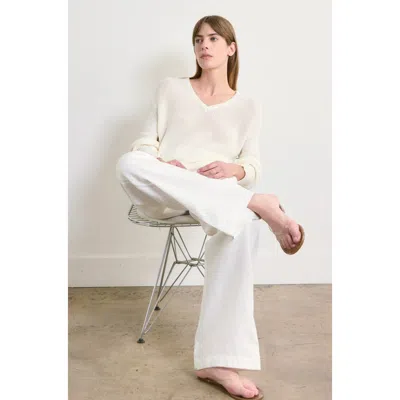 Almina Concept Cotton Mesh V Neck Sweater In White