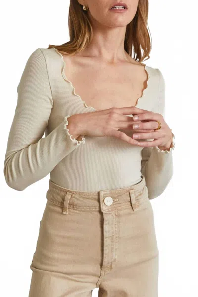 Almina Concept Lettuce Cut Long Sleeve Top In Beige In Multi