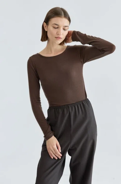 Almina Concept Long Sleeve Boat Tee In Brown