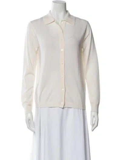 Pre-owned Almina Concept Merino Wool Long Sleeve Button-up Top In White