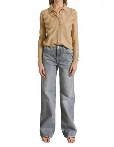 Almina Concept Ribbed Knit Polo Shirt In Brown