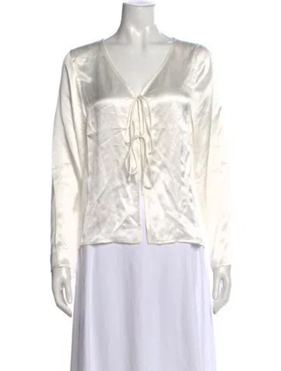 Pre-owned Almina Concept Silk Tie Neck Top In White