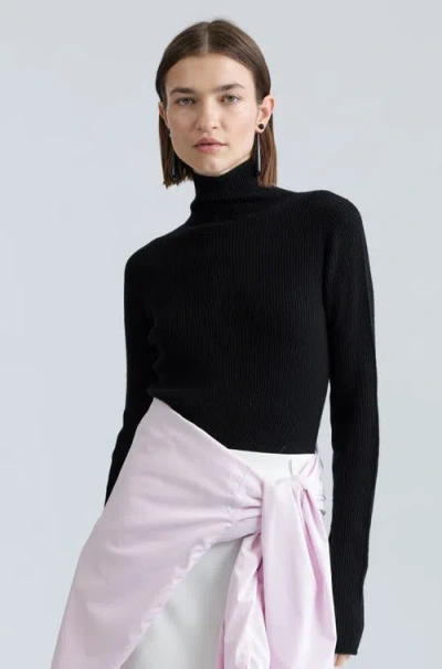 Almina Concept Slim Ribbed Turtleneck In Black