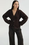Almina Concept V Neck Cardigan In Dark Brown