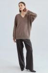 Almina Concept Wool V Neck Sweater In Burgundy