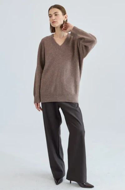 Almina Concept Wool V Neck Sweater In Burgundy