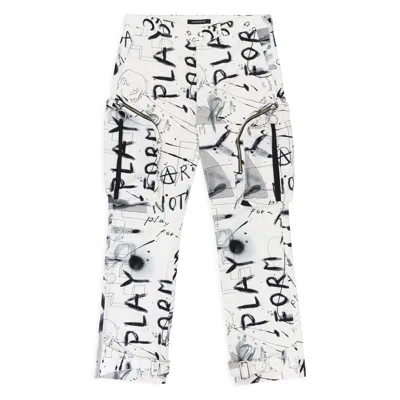 Almost Black Drawing Print Black White Trousers In Multi