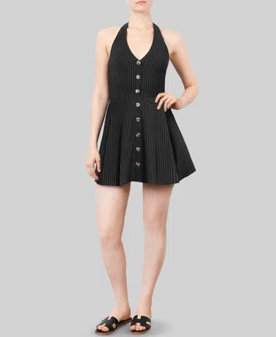 Almost Famous Crave Fame Juniors' Halter-neck Button-front Mini Dress