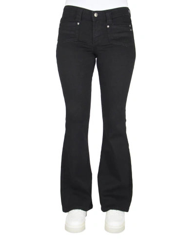 Almost Famous Crave Fame Juniors' Solid Patch-pocket Flare-leg Denim Jeans In Black