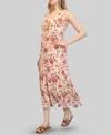 Almost Famous Juniors' Chiffon Printed V-neck Sleeveless Maxi Dress In Pink