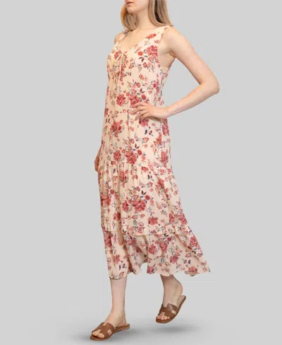 Almost Famous Juniors' Chiffon Printed V-neck Sleeveless Maxi Dress In Pink