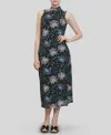 Almost Famous Juniors' Printed-mesh Sleeveless Mock-neck Dress In Blue