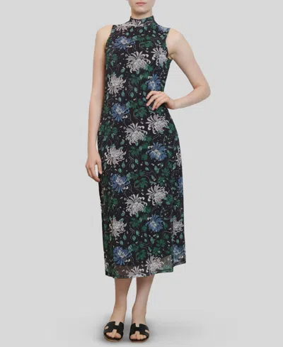 Almost Famous Juniors' Printed-mesh Sleeveless Mock-neck Dress In Blue