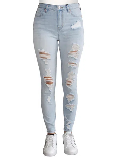 Almost Famous Juniors Womens Destroyed Denim Skinny Jeans In Blue