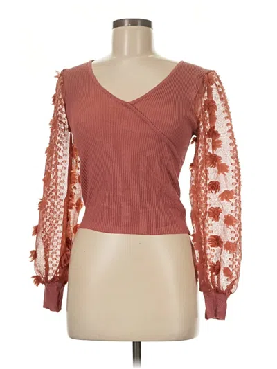 Pre-owned Almost Famous Long Sleeve Blouse In Burgundy