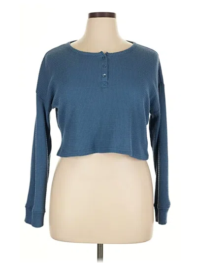 Pre-owned Almost Famous Long Sleeve Henley Shirt In Blue